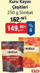 SİMBAT KURU KAYISI ÇEŞİTLERİ 250 G fiyat ve kampanya bilgisi